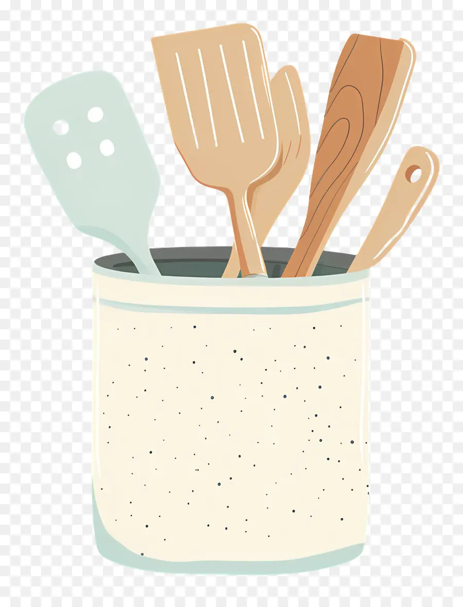 cucchiaio di legno - Spatola di legno e cucchiaio in tazza bianca