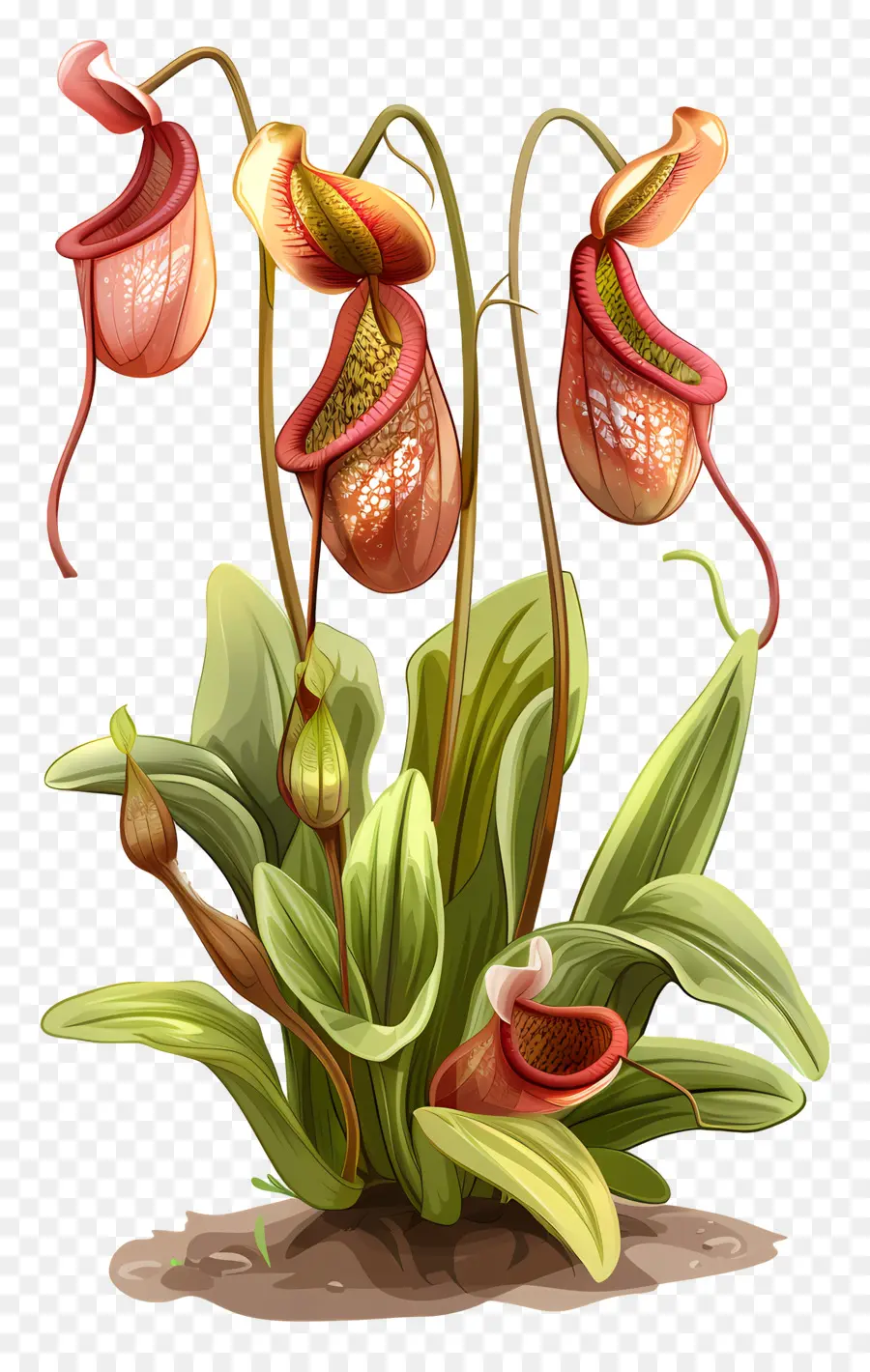 Tropenkrugpflanze Cobra Lily fleischfressende Pflanzenkrugpflanze Kapuze -Blätter - Kobra -Lilie mit roten Blüten, wassergepackter Boden