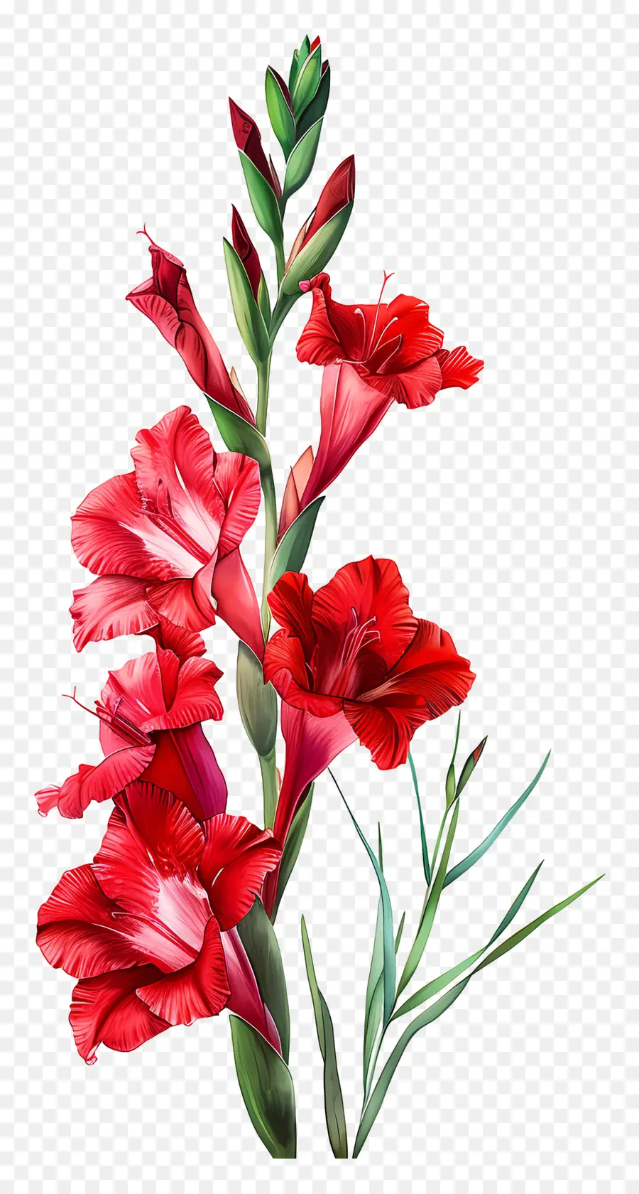 Rote Gladioli Rote Blüten Symmetrische Anordnung lebendiger Farbe blühender Blumen - Symmetrische Anordnung von lebendigen roten Blüten