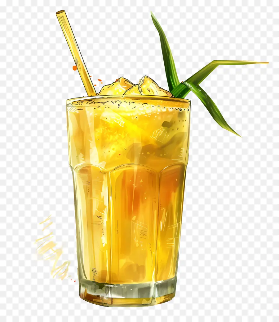 nước mía thủy tinh thủy tinh màu xanh lá cây - Đồ uống màu vàng với lá và rơm