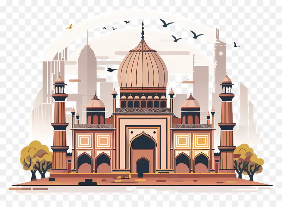 cây cọ - Nhà thờ Hồi giáo trang trí công phu trong bối cảnh cảnh quan thành phố yên bình
