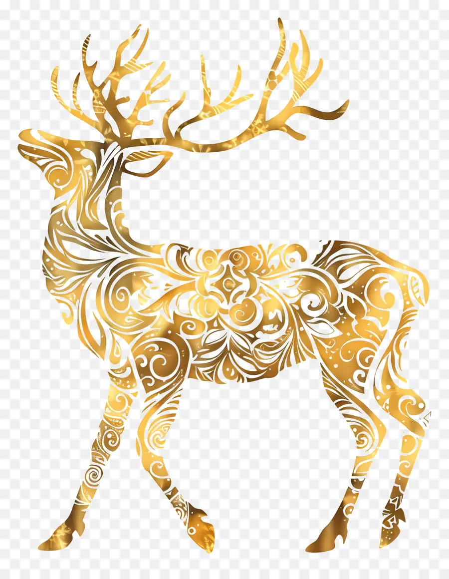 Golden Reindeer Deer Golden Design Swirls Antlers - Thiết kế hươu vàng phức tạp với vòng xoáy