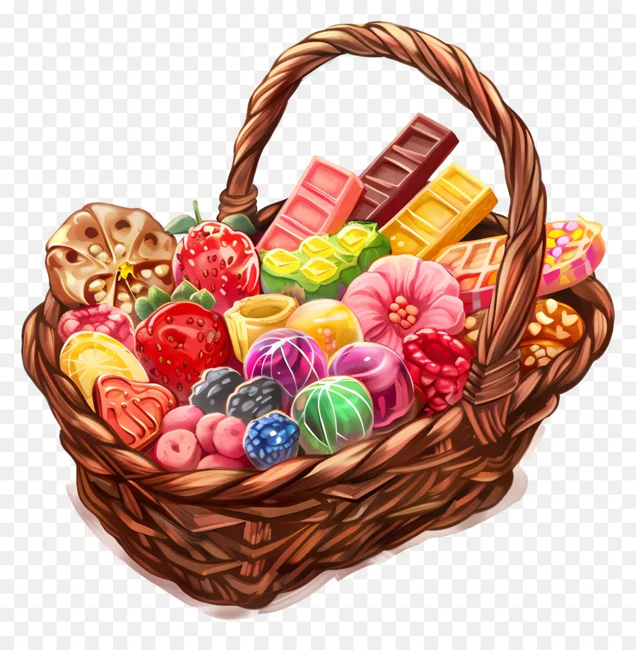 đồ ngọt cản trở kẹo sô cô la có phủ dâu tây gummies kẹo - Giỏ đen và trắng với nhiều loại kẹo khác nhau