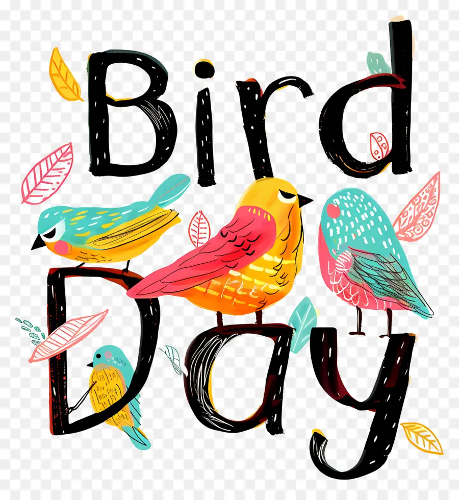 Bird Day Birds ramo piume colorate - Uccelli colorati sul ramo, piume ondeggiano