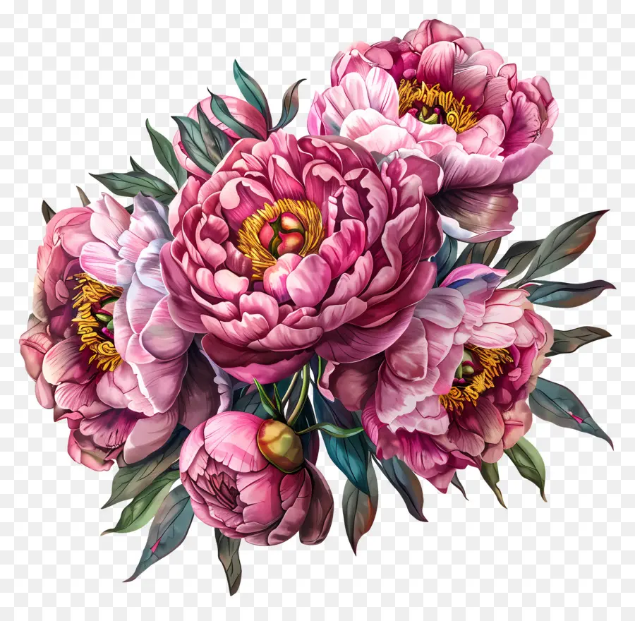 hoa mẫu đơn hoa hoa mẫu đơn hoa hoa mẫu đơn hoa cổ điển - Hoa mẫu đơn màu hồng trong bó hoa phong cách màu nước cổ điển
