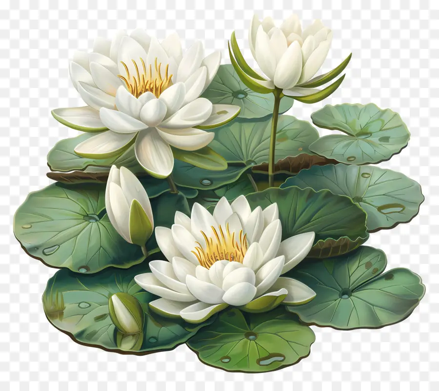 gigli di acqua bianca Acqua Lily Pond Petali bianchi Centro giallo - Lily delle acque bianche in piena fioritura