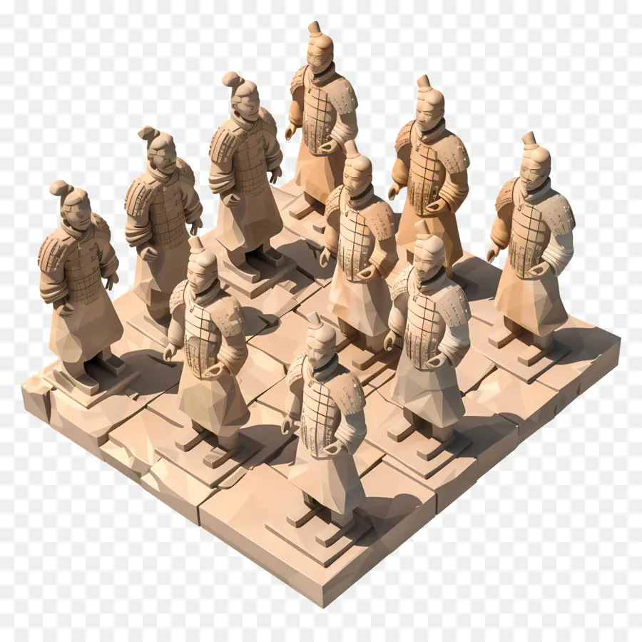 Terrakotta Armee Schachbrettspiel Strategie Königin - Mittelalterliches Schachspiel mit Spielern im Kostüm