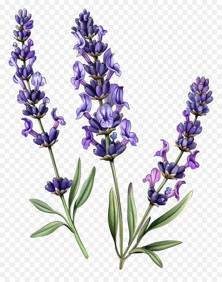 Lavendel Blume - Drei lila Lavendelblumen auf schwarzem Hintergrund