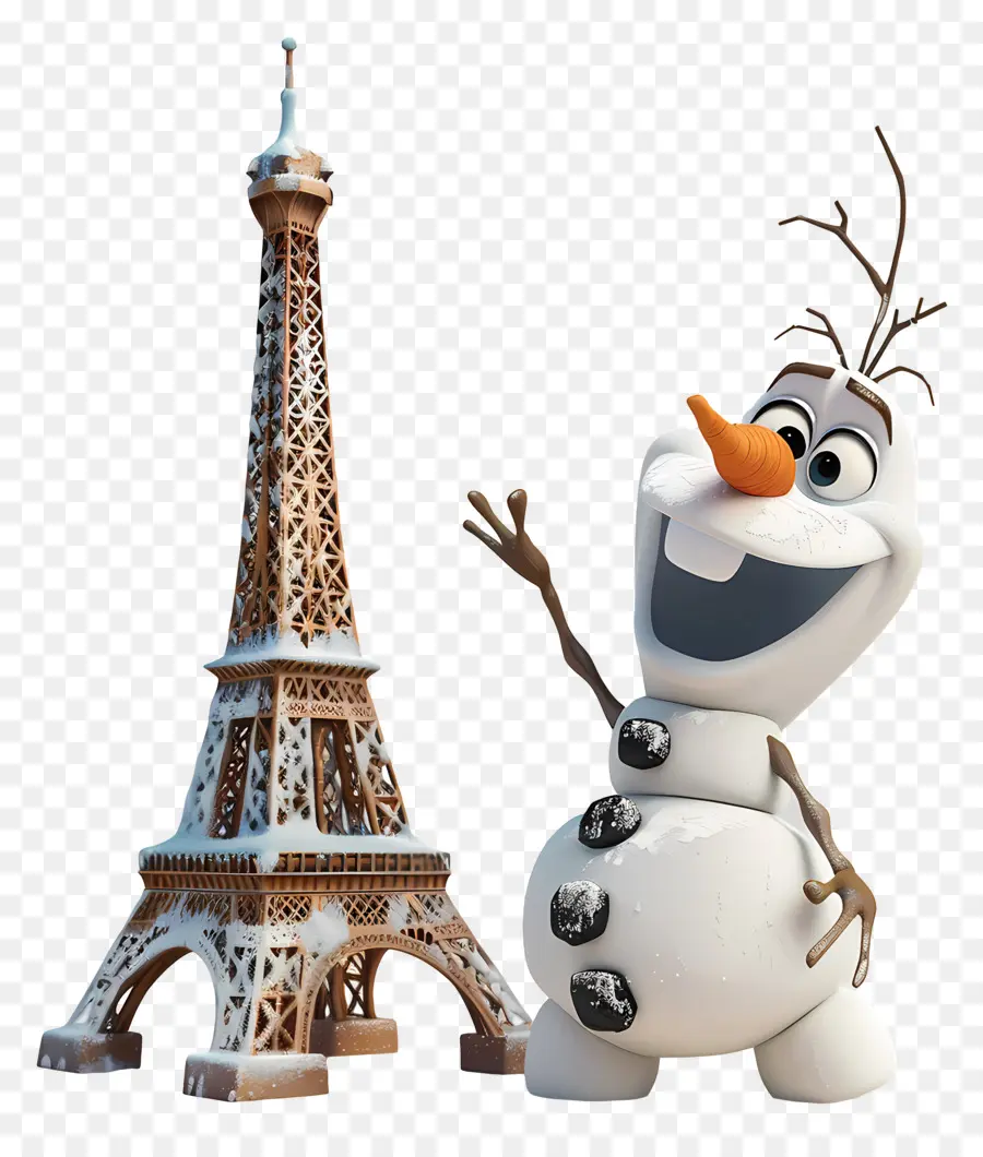 congelati olaf - Pupazzo di neve davanti alla torre Eiffel sorridente