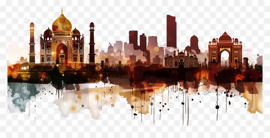 Taj Mahal - Đường chân trời Ấn Độ với các địa danh mang tính biểu tượng trong màu nước
