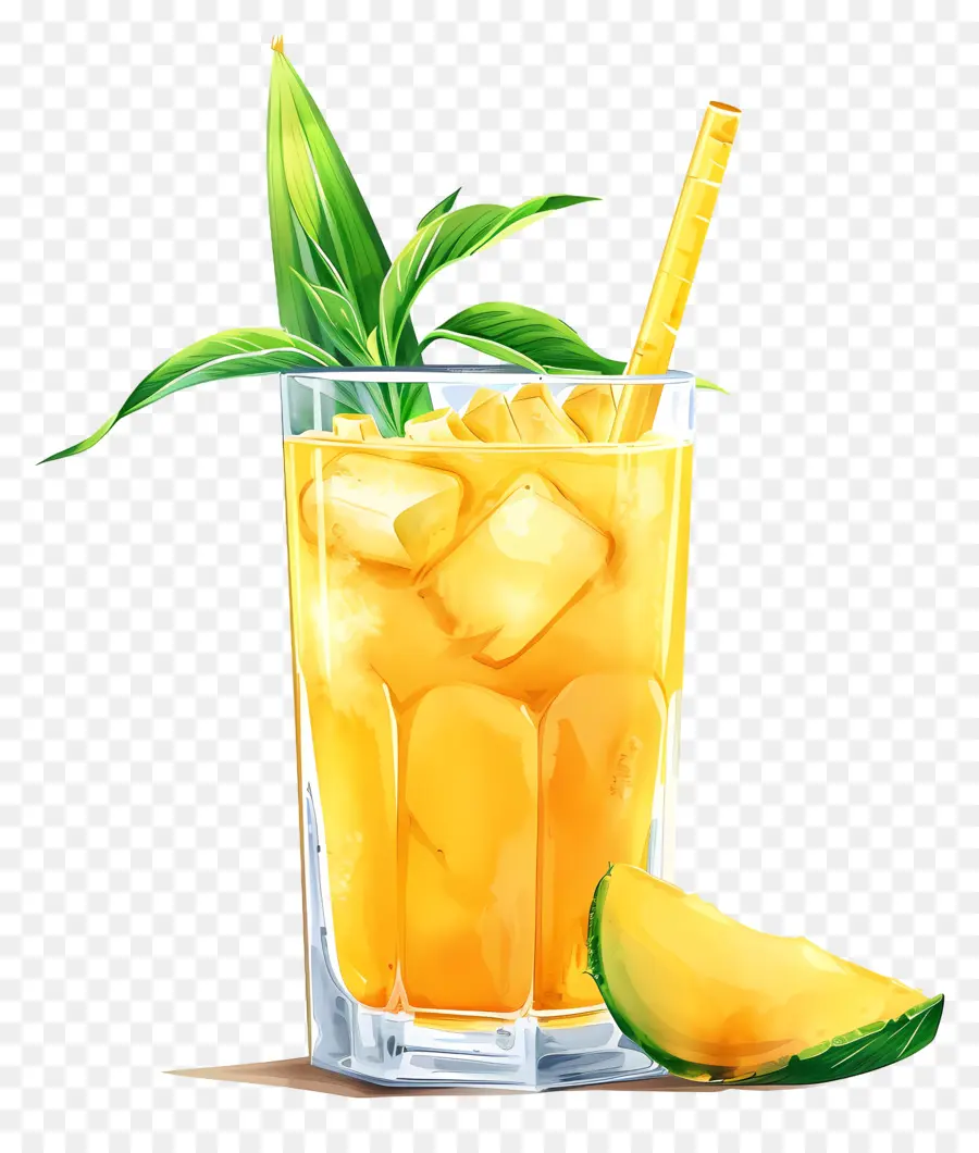 Zuckerrohrsaft Orangensaft -Getränke -Strohglas - Orangensaft in hohem Glas mit Obstscheiben
