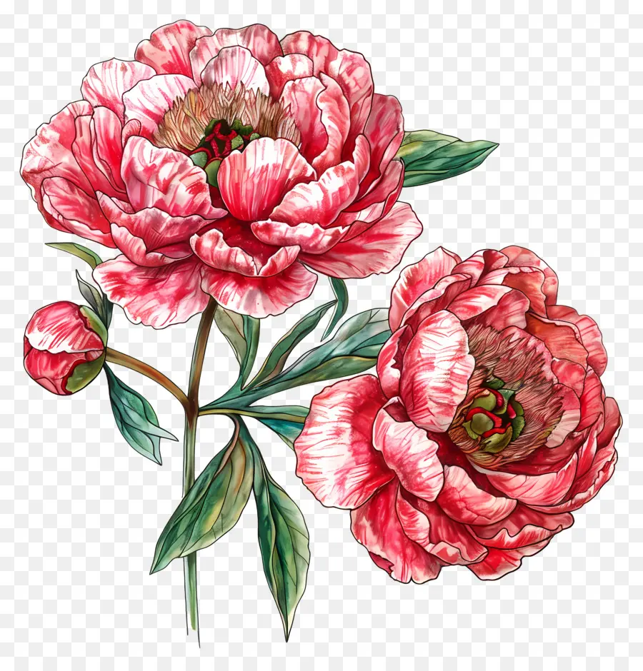 la disposizione dei fiori - Peonie rosa vibranti con foglie verdi