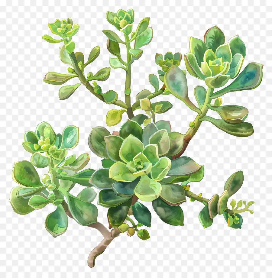 Crassula Jade Pflanze hinterlässt grüne Blüten - Große Pflanze mit kreisförmiger Anordnung von Blättern