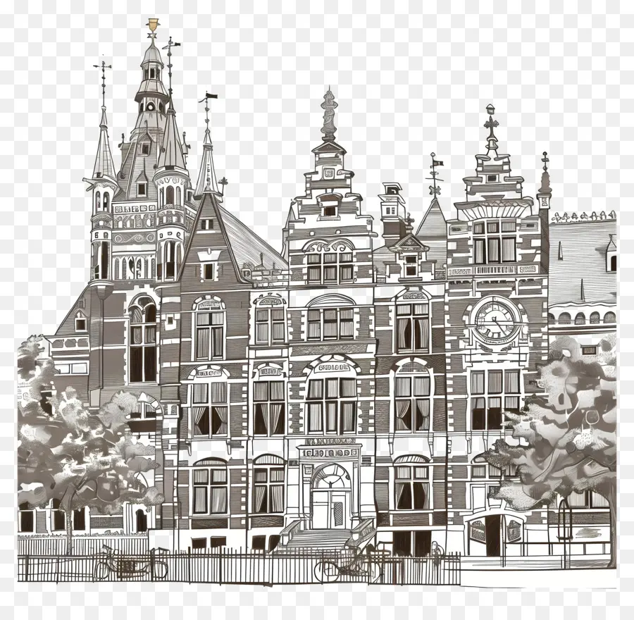 Rijksmuseum Gothic Architektur Kathedrale verzierter Fenster Steingebäude - Verzierter Steingebäude mit Glockenturm