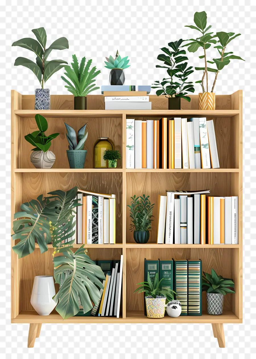 Bücherregal Pflanzendekor in Innenpflanzen Bücherregal -Topfpflanzen - Bücherregal mit Topfpflanzen und Büchern