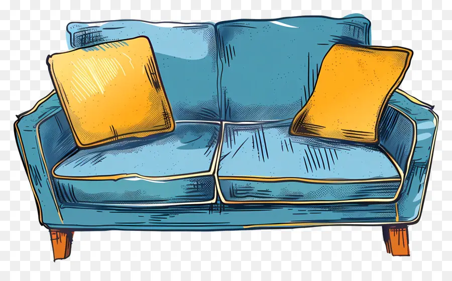 sofa hiện đại đi ghế màu xanh gối vàng nội thất trang trí nhà - Cao văng màu xanh với hai chiếc gối màu vàng. 
Không có bối cảnh