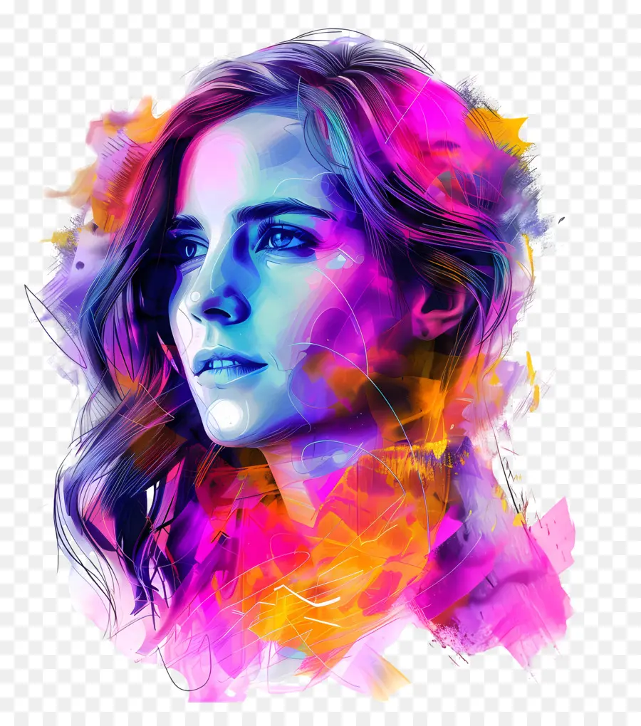 Emma Watson Digital Art Woman Lang Haar intensive Ausdruck - Intensive digitale Kunst Darstellung der Frau
