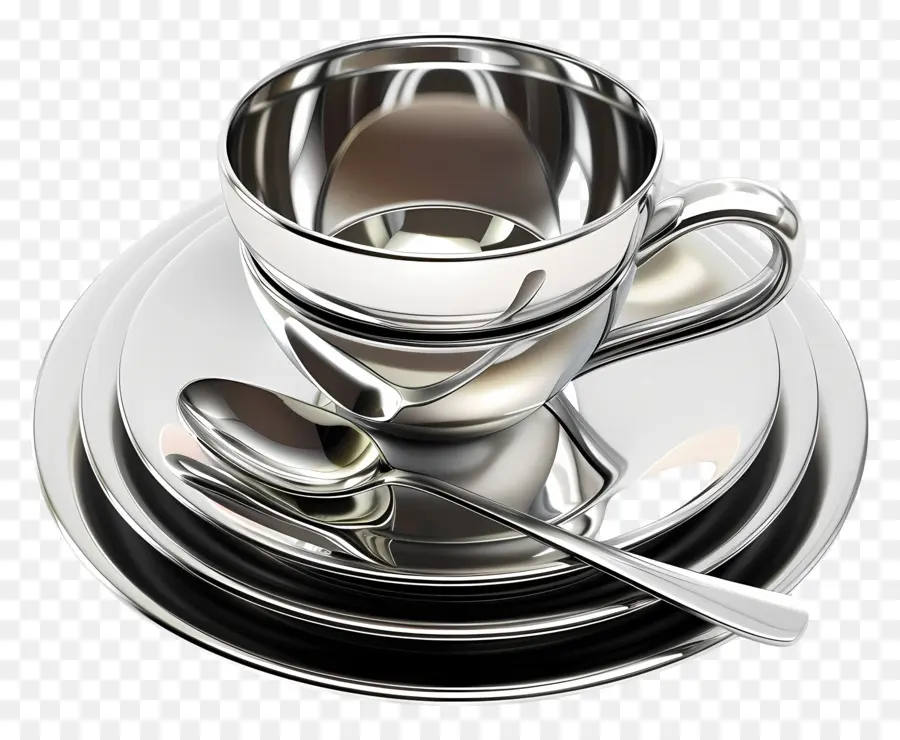 Tea party - Moderna tazza di tè argento su sfondo nero