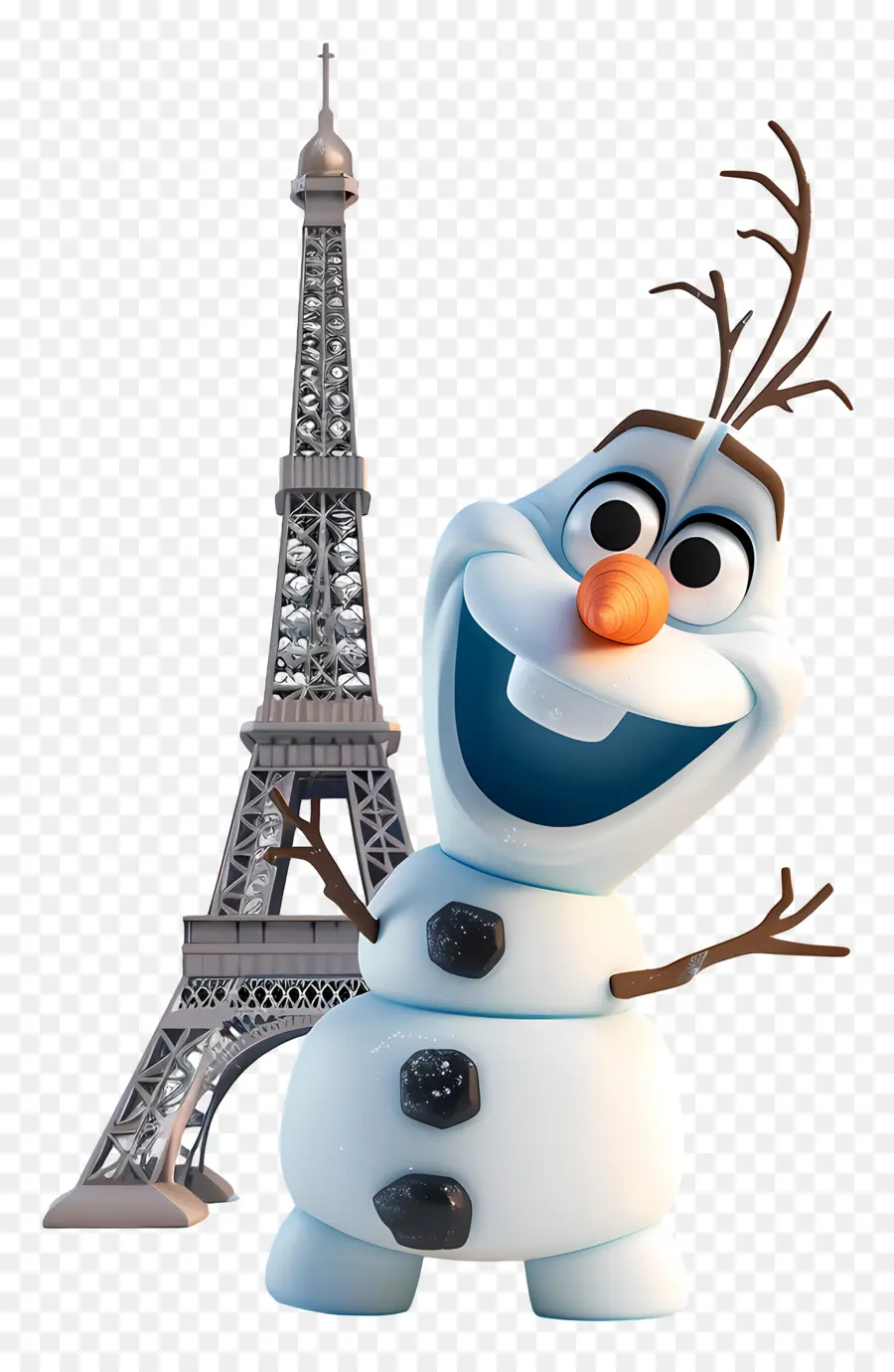 Frozen OLAF - Disney -Charakter mit Pinguin im Eiffelturm