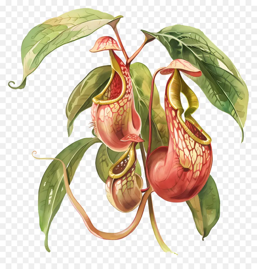 Nepenthes Pitcher Pflanze fleischfressende Pflanzen Krug Pflanze rote Blüten Tropenpflanzen - Farbenfrohe, fleischfressende Krugpflanzen mit roten Blumen