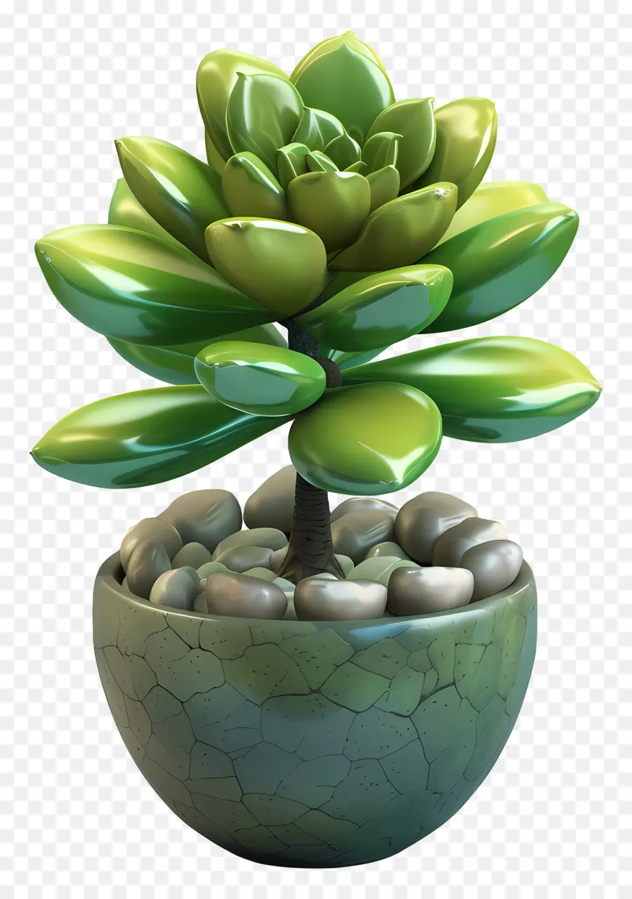 Topf Jade Blumengrüne Pflanzen große Blätter Knospen Steinschale - Grüne Pflanze mit Knospen in Steinschüssel