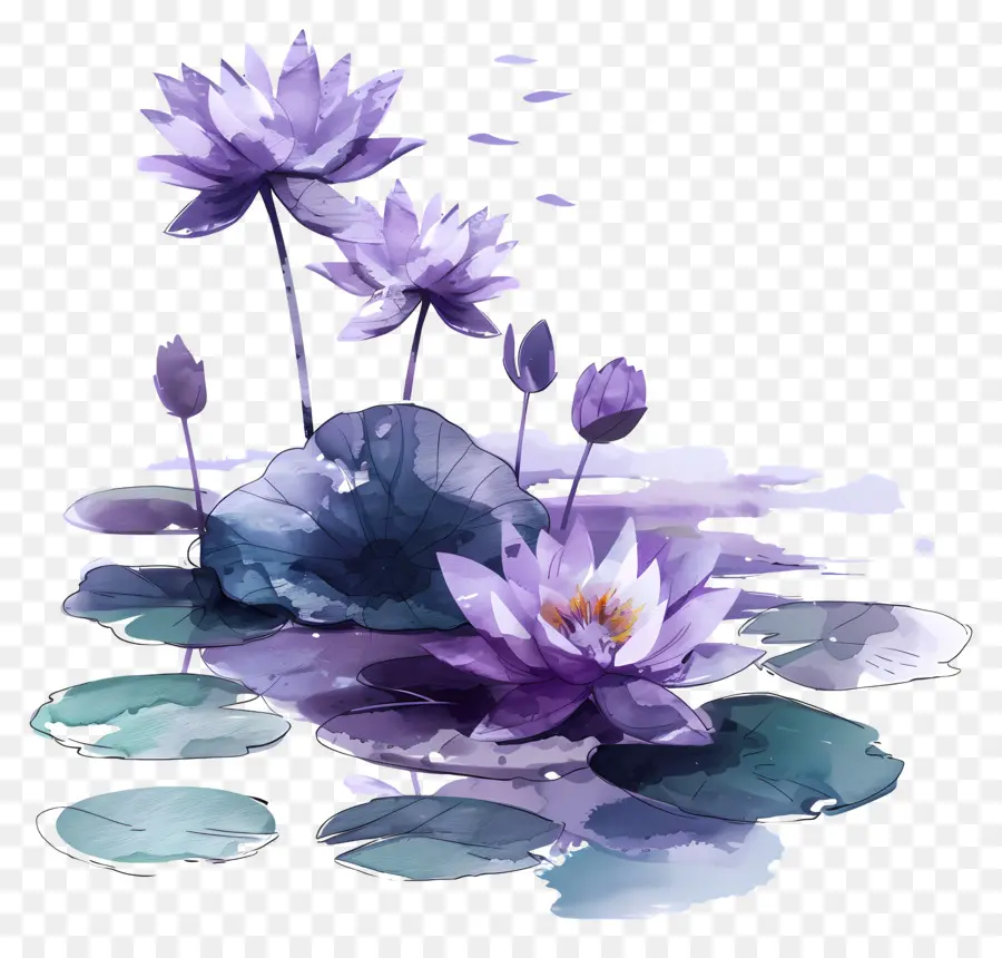 lila Wasserflilien Wasserflilien lila Blüten Teich blühen - Lila Wasserlilien blühen in ruhiger Teiche