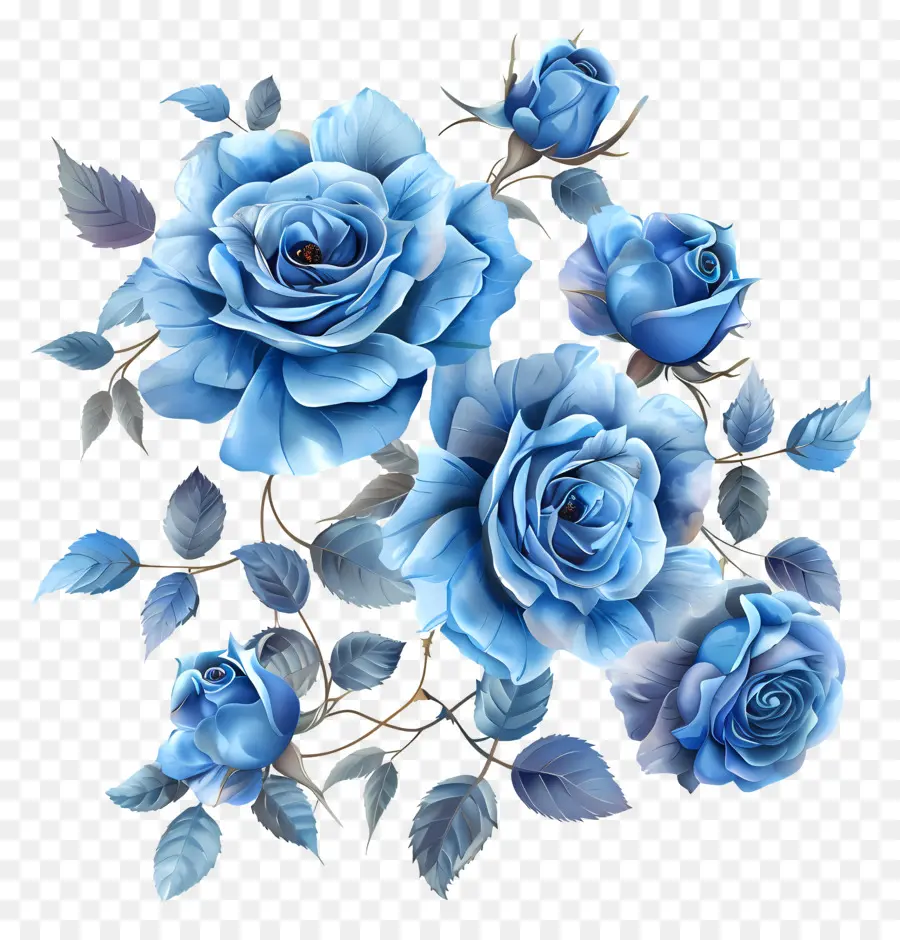 Blaue Rosen Blaue Rosen Blumen Blumenanordnung Eleganz - Blaue Rosen mit grünen Blättern auf Schwarz
