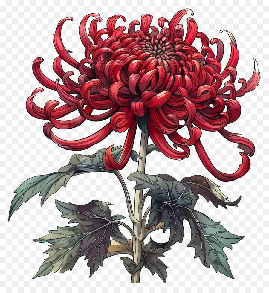 rote Chrysanthemen Chrysanthemenblüte Malerei Blüte - Detaillierte Gemälde von Chrysanthemenblume in Blüte