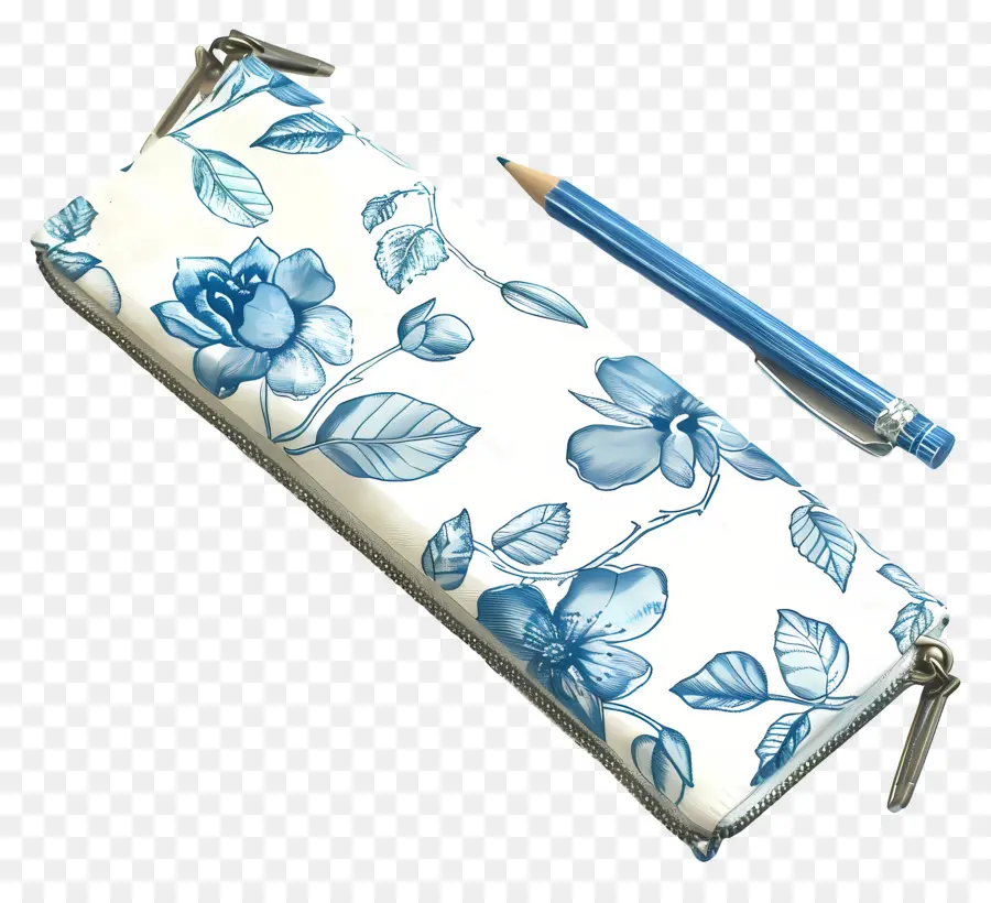Schulbedarf - Blue Blumen -Design -Bleistiftkoffer mit Zubehör