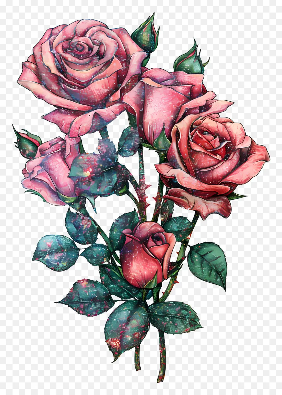 rose rosa - Pink Rose Bouquet su sfondo nero, tema romantico