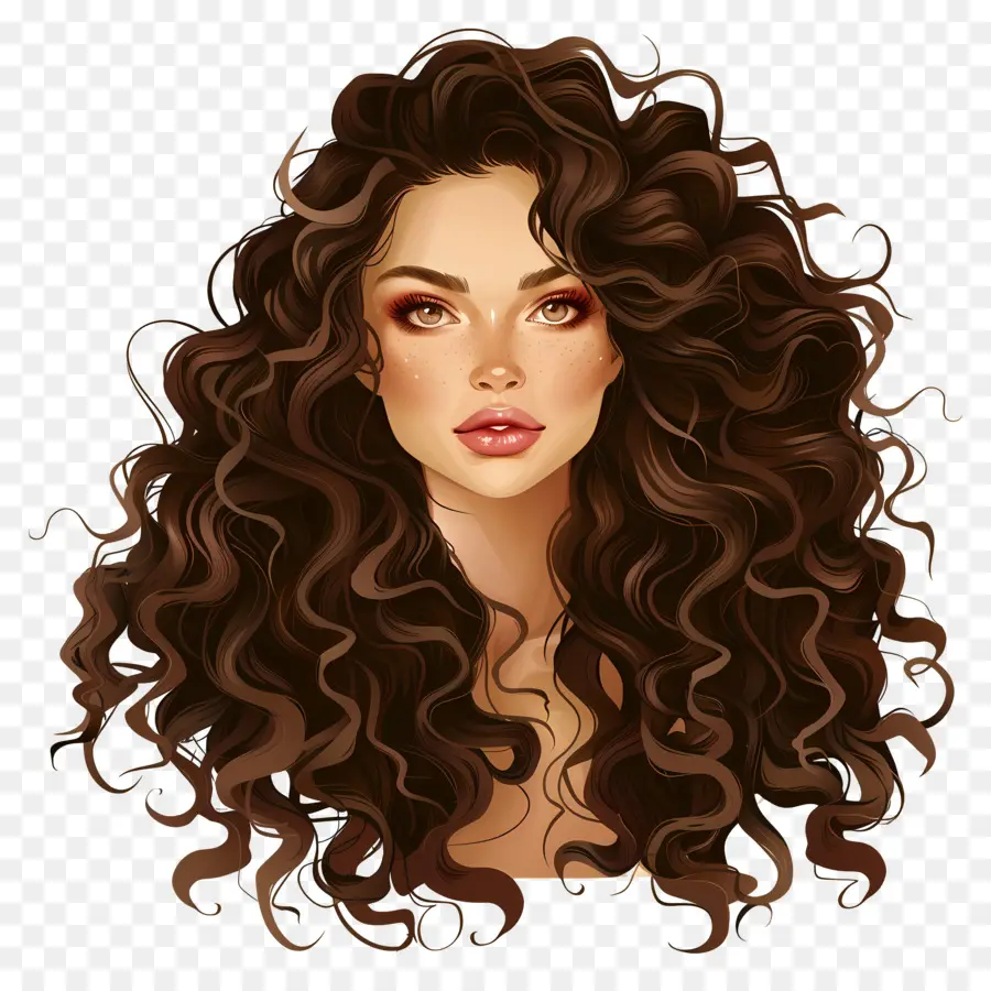 Girl Curly Hair Style Long Curly Curly Woman Acconciatore Bellezza - Donna con lunghi capelli castani ricci, occhi chiusi