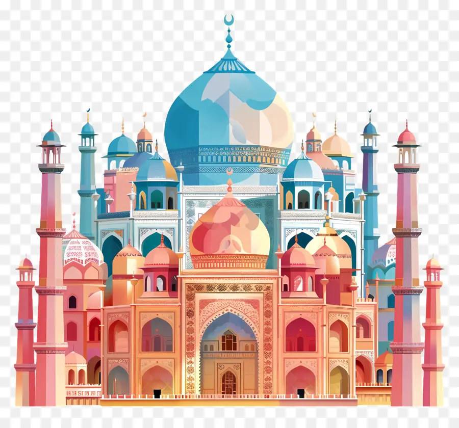 Taj Mahal - Moschea vecchia e intricata con cupole e minareti