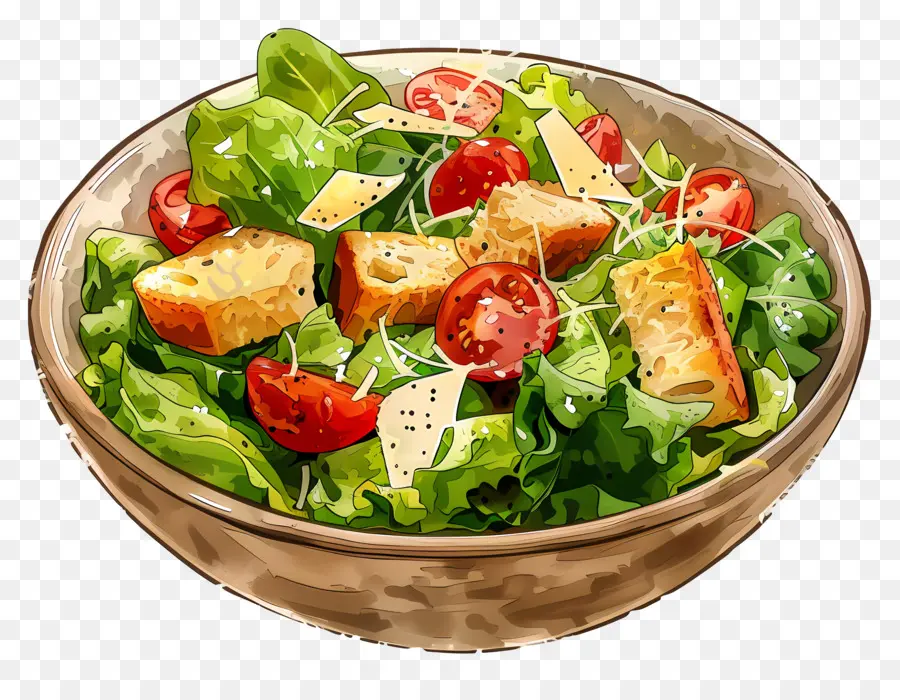 Salat - Gesunder Salat mit Croutons, Tomaten, Käse