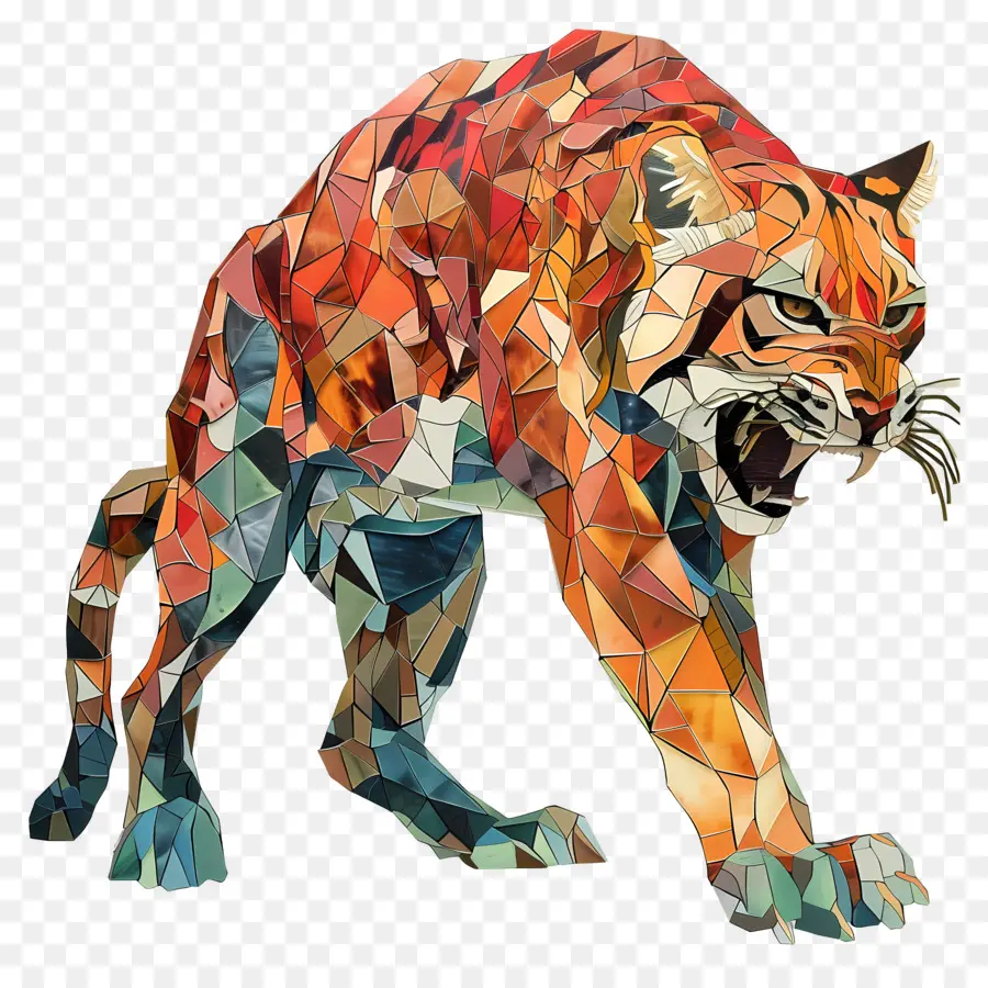 abstrakte Gestaltung - Digitale geometrische Tigerkunst mit lebendigen Farben