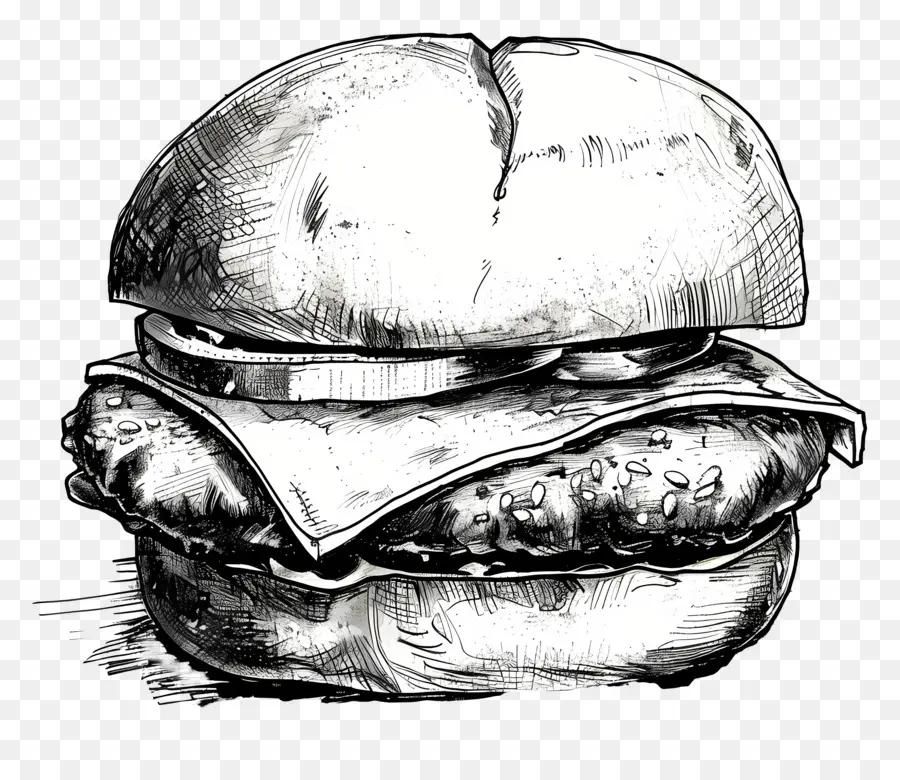 Hamburger - Monochromatischer Hamburger mit Käse, Salat, Tomate, Ketchup