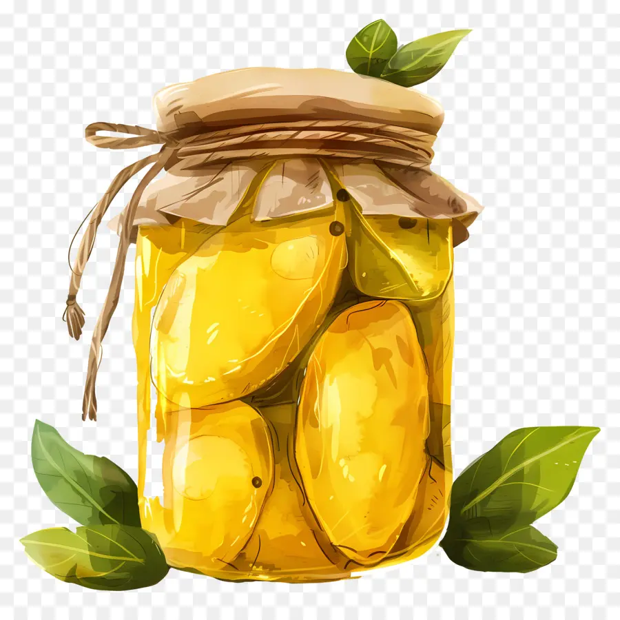 Jar Mango Pickle Lemon Glass Jar Water Water thực tế - Bức tranh màu nước đơn giản của chanh trong bình