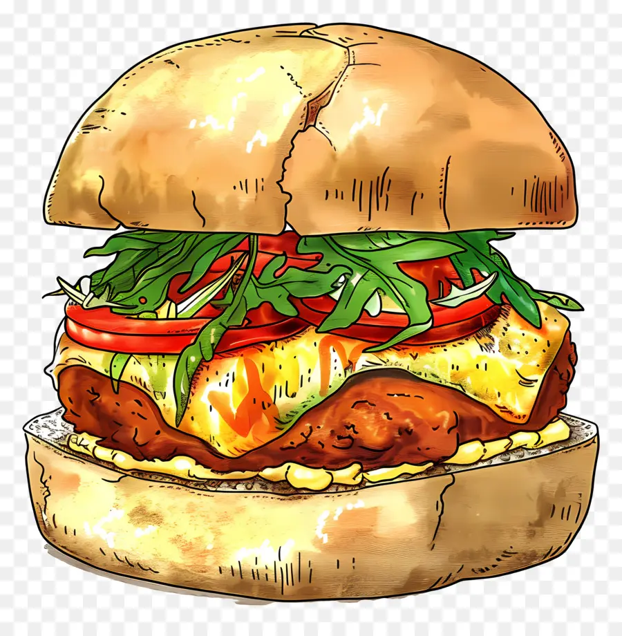 bánh hamburger - Vẽ một chiếc bánh hamburger tiêu chuẩn với toppings