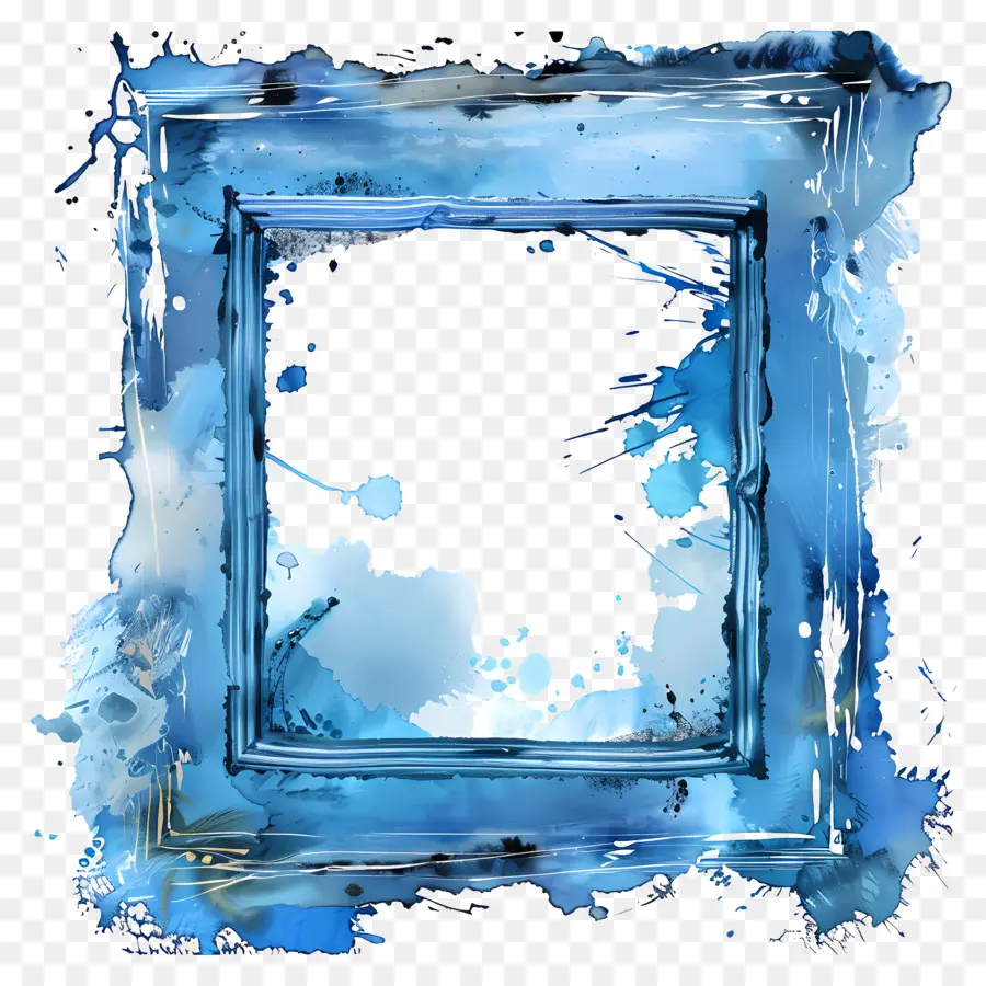 blauer Rahmen - Blauer Metallrahmen mit Farbspritzern