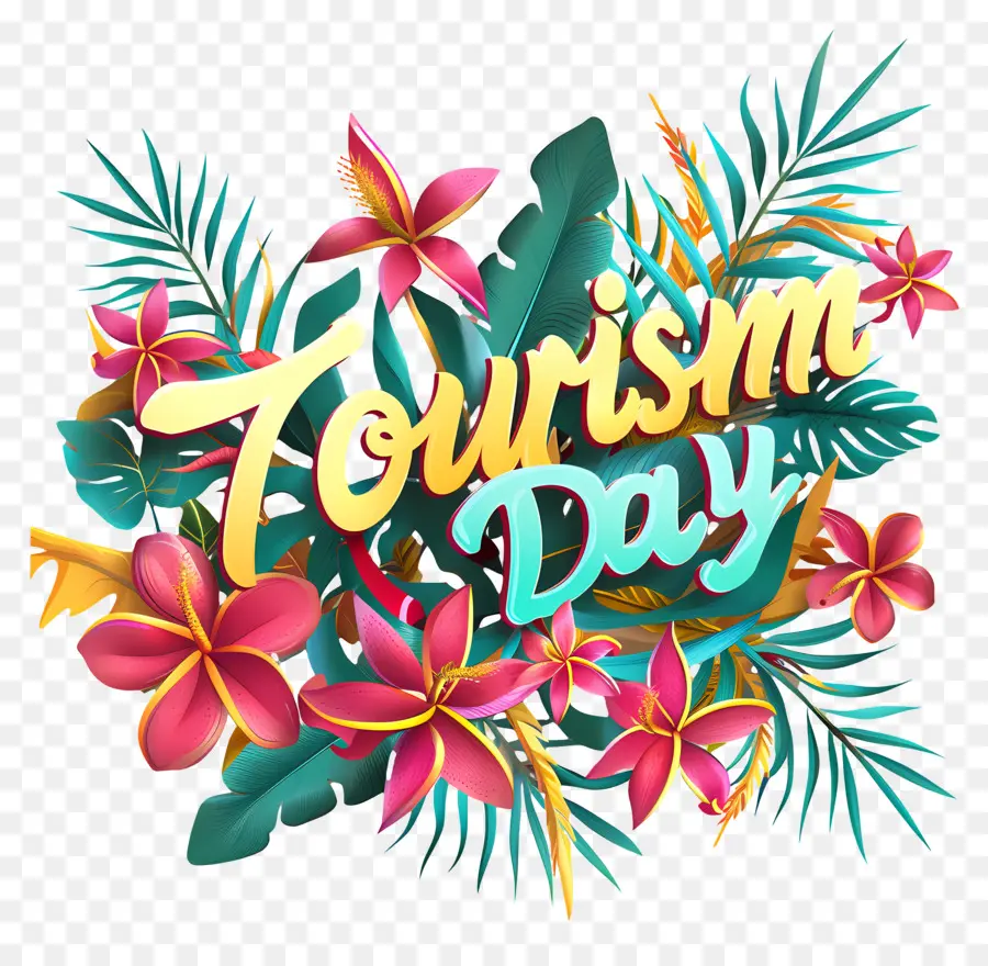 Tourism Day Travel Event Tropical Flowers Laub bunt - Buntes Poster für tropische Reiseveranstaltungen mit Blumen