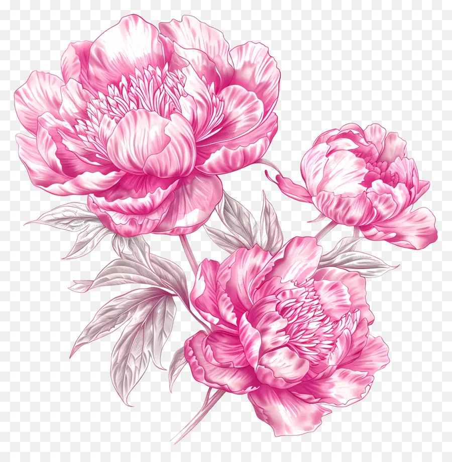 hand gezeichnet - Handgezeichnete pinkfarbene Pfingsträger-Bouquet-Illustration