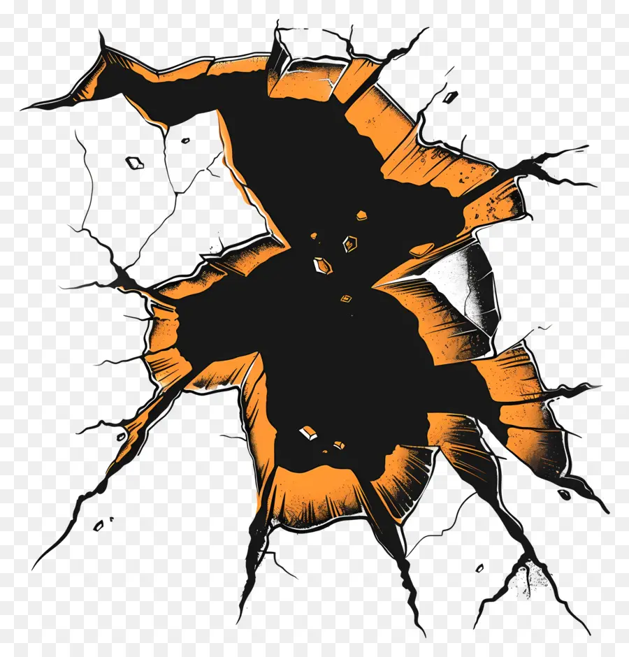 esplosione - Black e arancione in frantumi di vetro con crack