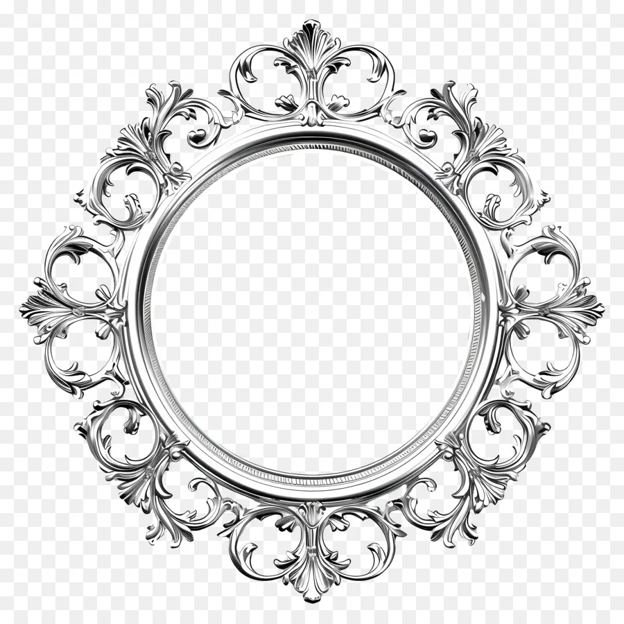 Metallrahmen - Kreisförmiger Silberrahmen mit komplizierten Blumenkonstruktionen