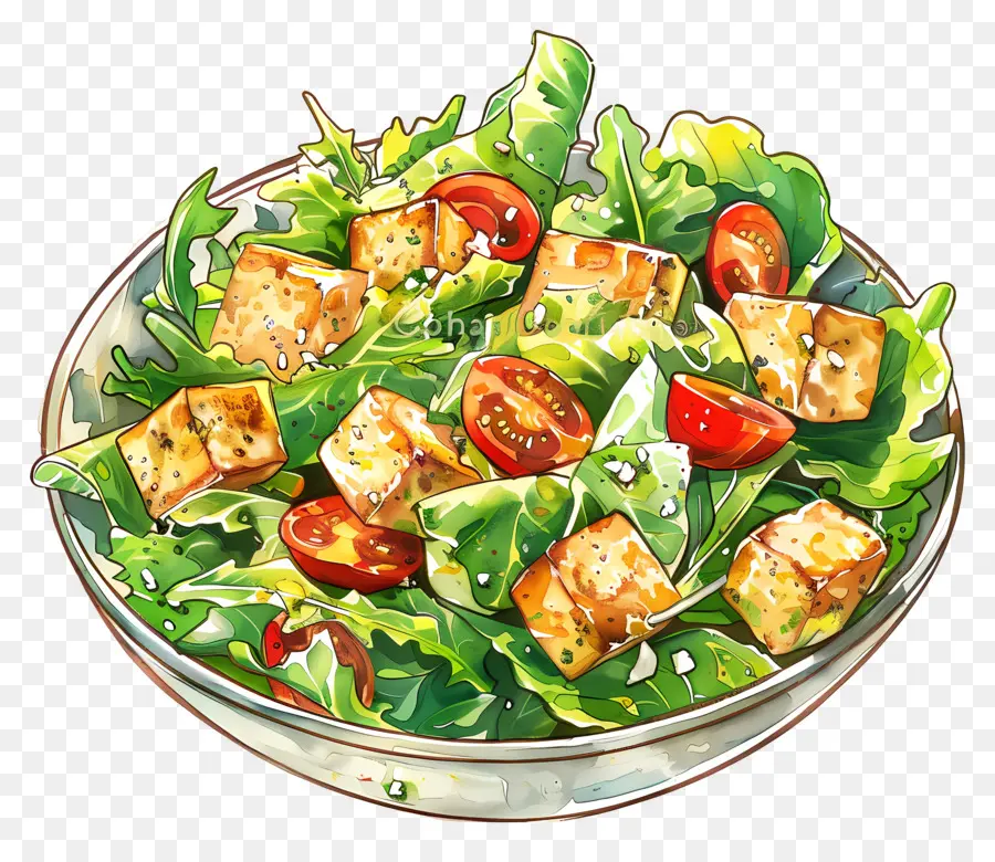 insalata - Dipinto vibrante e colorato di insalata di tofu