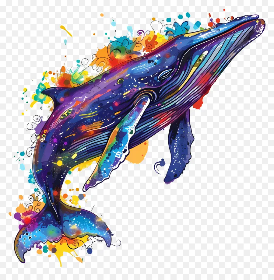 jumping whale whale paint splashes colorful big tail
