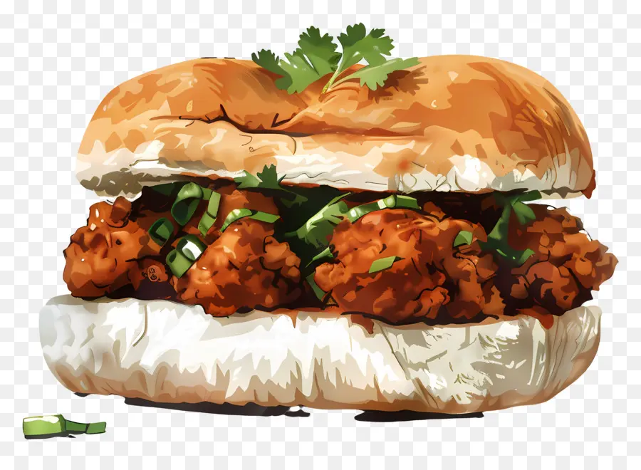 bánh hamburger - Burger gà với rau diếp, rau mùi, tăm