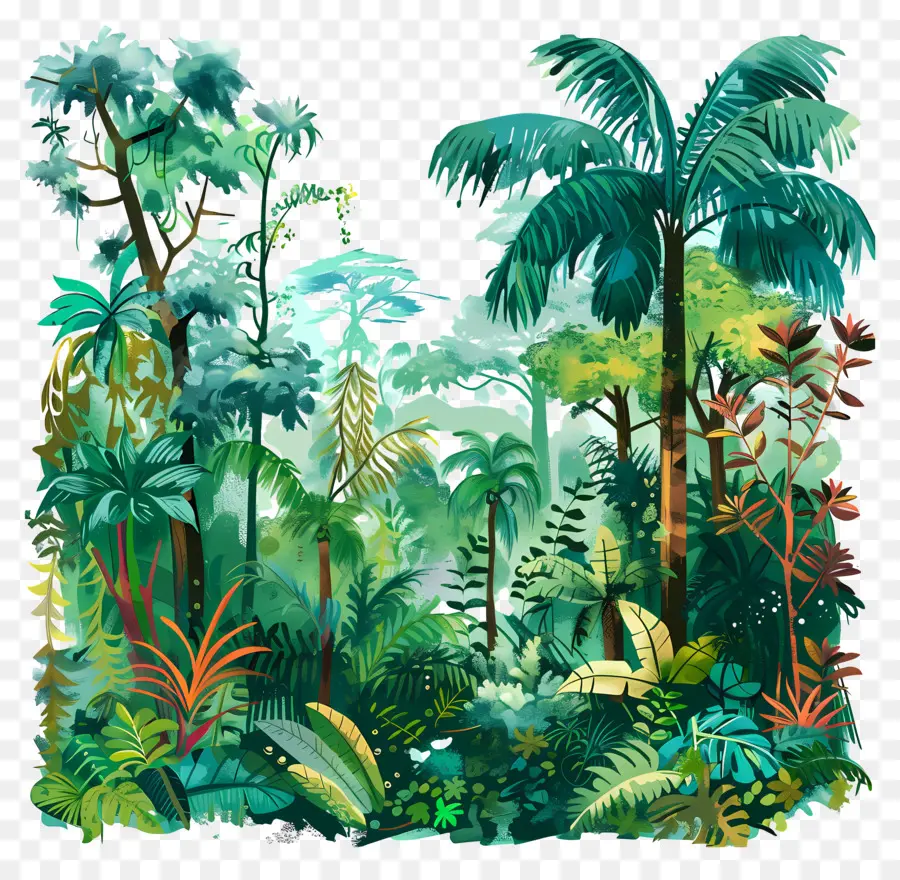 Palmen - Lebendiger tropischer Dschungel mit sanften Hügeln