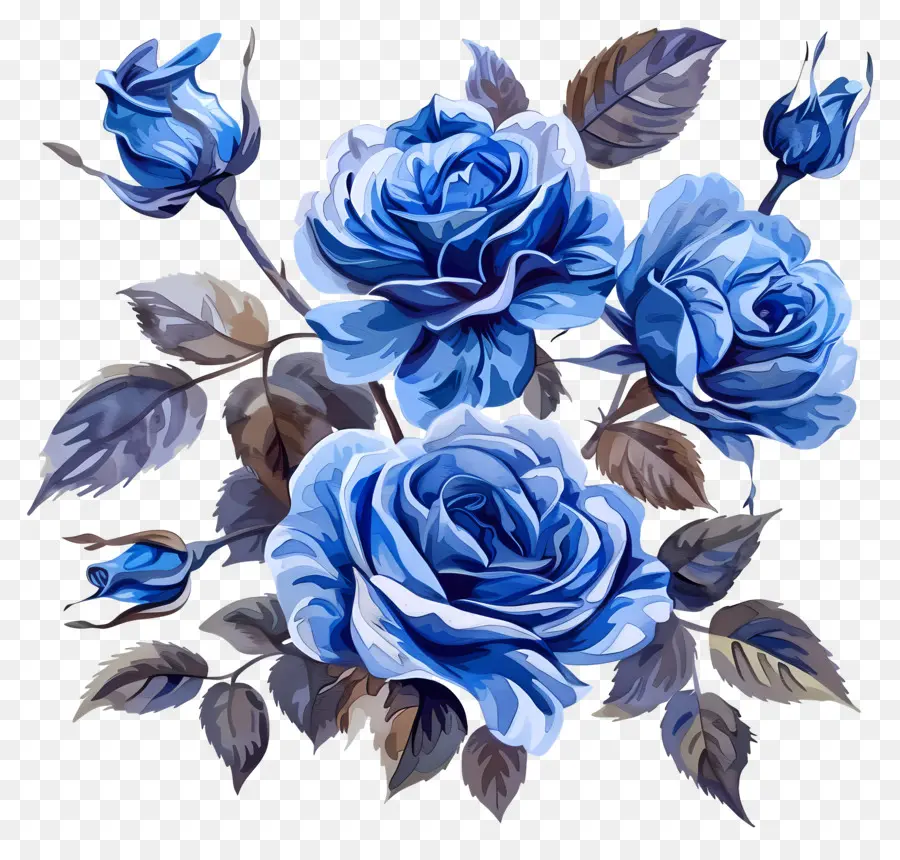 fiori illustrazione - Rose blu in stile acquerello, sfondo scuro