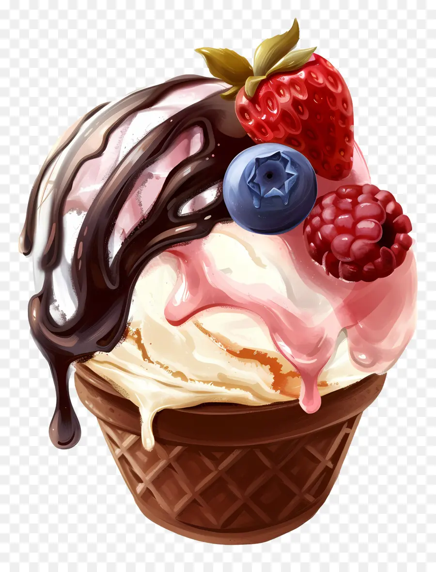 gelato - Sundae gelato con frutta su cono
