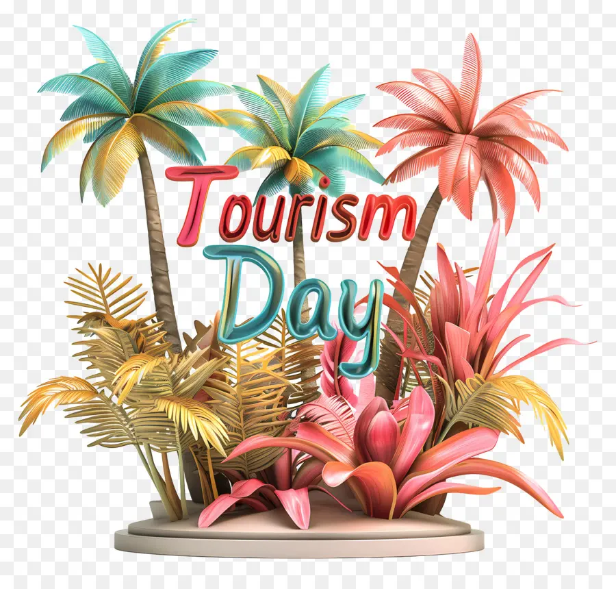Tourism Day Tourism Urlaubs Reiseziel - Buntes 3D -Tourismuswort mit Blumen