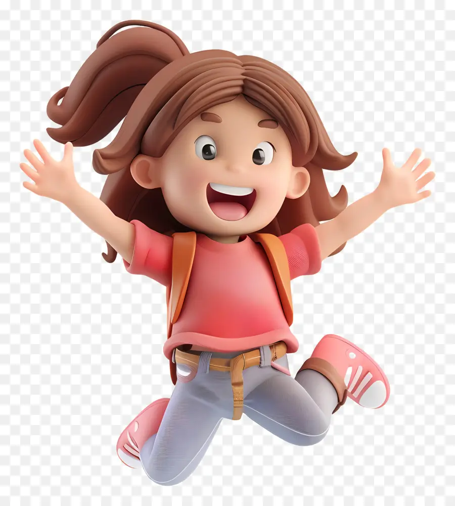 Springen kleines Mädchen Freude Glück im Freien springen - Glückliches Mädchen, das mit Rucksack in der Natur springt